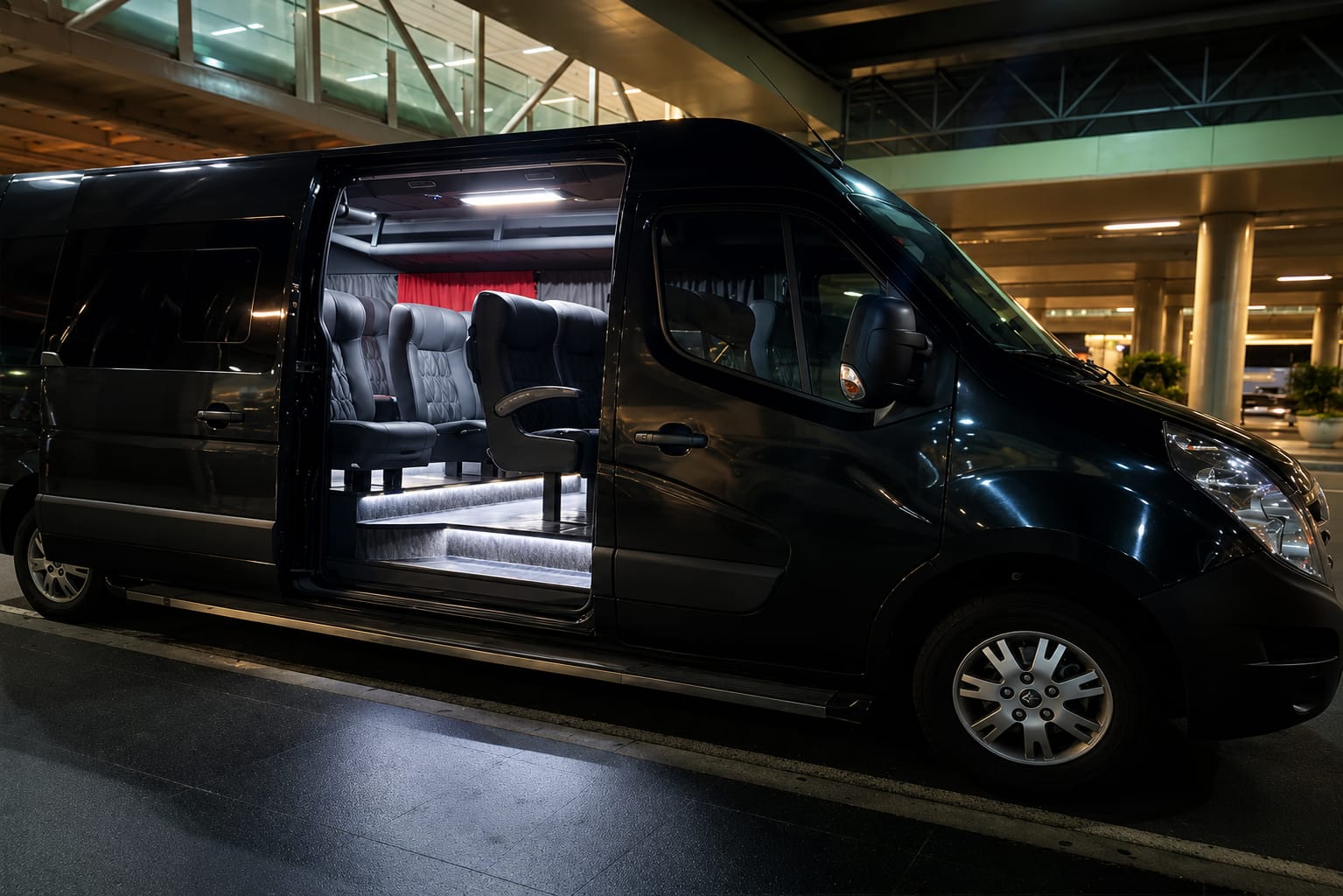 Van executiva com porta aberta no aeroporto